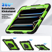 For iPad Pro 11 2024 Silicone Hybrid PC Tablet Case with Shoulder Strap(Yellow Green + Black)