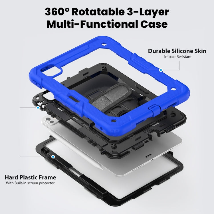 For iPad Pro 11 2024 Silicone Hybrid PC Tablet Case with Shoulder Strap(Black + Dark Blue)
