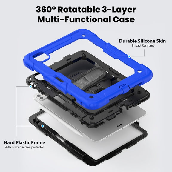 For iPad Pro 11 2024 Silicone Hybrid PC Tablet Case with Shoulder Strap(Black + Dark Blue)