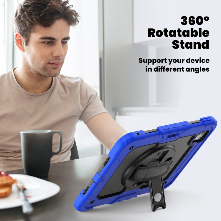 For iPad Pro 11 2024 Silicone Hybrid PC Tablet Case with Shoulder Strap(Black + Dark Blue)