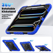 For iPad Pro 11 2024 Silicone Hybrid PC Tablet Case with Shoulder Strap(Black + Dark Blue)