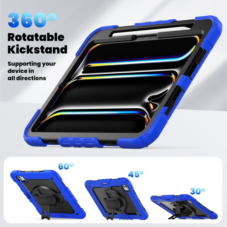 For iPad Pro 11 2024 Silicone Hybrid PC Tablet Case with Shoulder Strap(Black + Dark Blue)