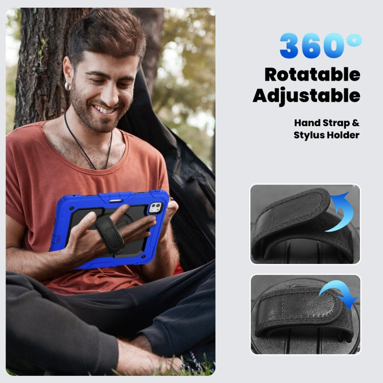 For iPad Pro 11 2024 Silicone Hybrid PC Tablet Case with Shoulder Strap(Black + Dark Blue)