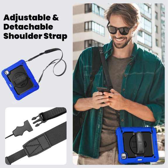 For iPad Pro 11 2024 Silicone Hybrid PC Tablet Case with Shoulder Strap(Black + Dark Blue)