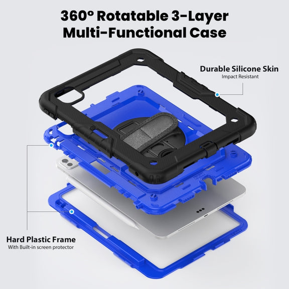 For iPad Pro 11 2024 Silicone Hybrid PC Tablet Case with Shoulder Strap(Dark Blue + Black)
