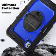 For iPad Pro 11 2024 Silicone Hybrid PC Tablet Case with Shoulder Strap(Dark Blue + Black)
