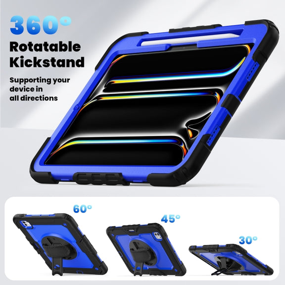 For iPad Pro 11 2024 Silicone Hybrid PC Tablet Case with Shoulder Strap(Dark Blue + Black)