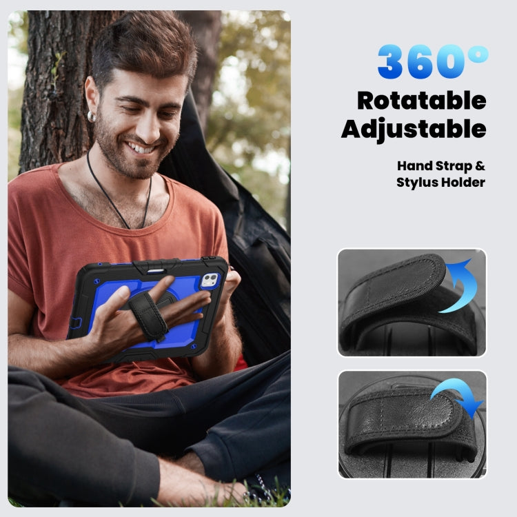 For iPad Pro 11 2024 Silicone Hybrid PC Tablet Case with Shoulder Strap(Dark Blue + Black)