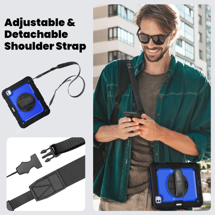 For iPad Pro 11 2024 Silicone Hybrid PC Tablet Case with Shoulder Strap(Dark Blue + Black)