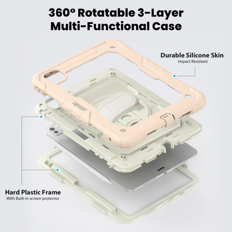 For iPad Pro 11 2024 Silicone Hybrid PC Tablet Case with Shoulder Strap(Beige + Rose Gold)
