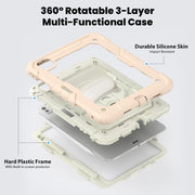 For iPad Pro 11 2024 Silicone Hybrid PC Tablet Case with Shoulder Strap(Beige + Rose Gold)