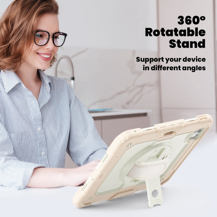 For iPad Pro 11 2024 Silicone Hybrid PC Tablet Case with Shoulder Strap(Beige + Rose Gold)