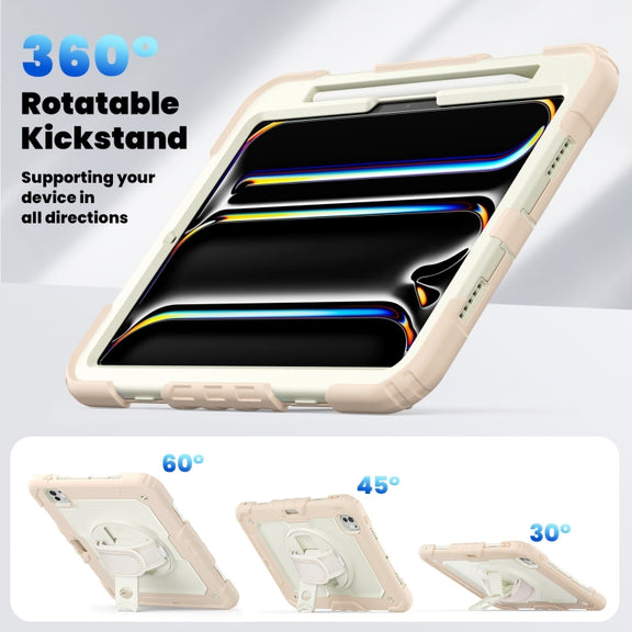 For iPad Pro 11 2024 Silicone Hybrid PC Tablet Case with Shoulder Strap(Beige + Rose Gold)