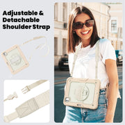 For iPad Pro 11 2024 Silicone Hybrid PC Tablet Case with Shoulder Strap(Beige + Rose Gold)