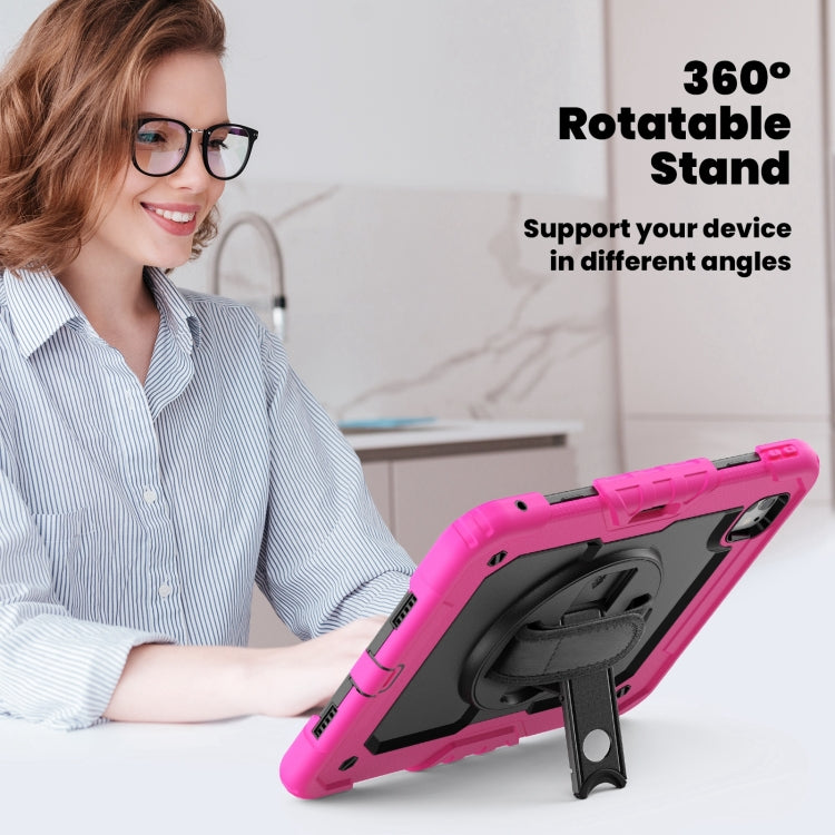 For iPad Pro 11 2024 Silicone Hybrid PC Tablet Case with Shoulder Strap(Black + Rose Red)