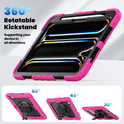 For iPad Pro 11 2024 Silicone Hybrid PC Tablet Case with Shoulder Strap(Black + Rose Red)