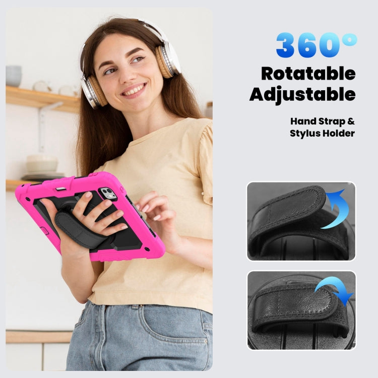 For iPad Pro 11 2024 Silicone Hybrid PC Tablet Case with Shoulder Strap(Black + Rose Red)