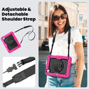 For iPad Pro 11 2024 Silicone Hybrid PC Tablet Case with Shoulder Strap(Black + Rose Red)