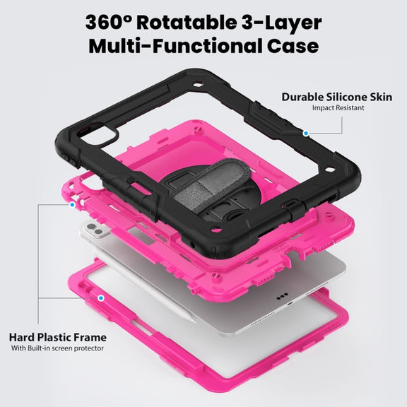 For iPad Pro 11 2024 Silicone Hybrid PC Tablet Case with Shoulder Strap(Rose Red + Black)