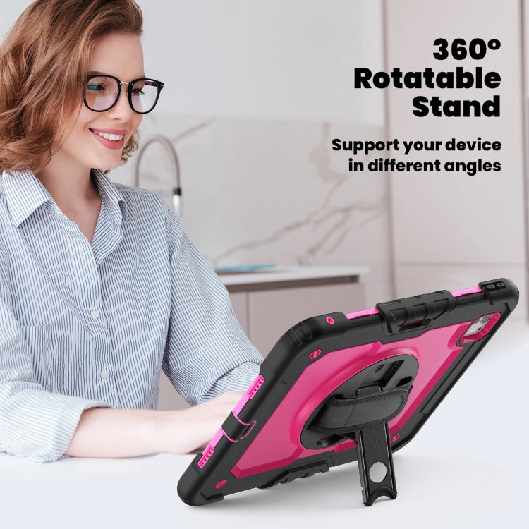 For iPad Pro 11 2024 Silicone Hybrid PC Tablet Case with Shoulder Strap(Rose Red + Black)