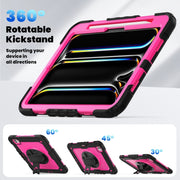 For iPad Pro 11 2024 Silicone Hybrid PC Tablet Case with Shoulder Strap(Rose Red + Black)