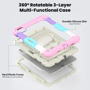 For iPad Pro 11 2024 Silicone Hybrid PC Tablet Case with Shoulder Strap(Camouflage Pink)