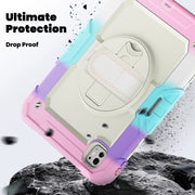 For iPad Pro 11 2024 Silicone Hybrid PC Tablet Case with Shoulder Strap(Camouflage Pink)