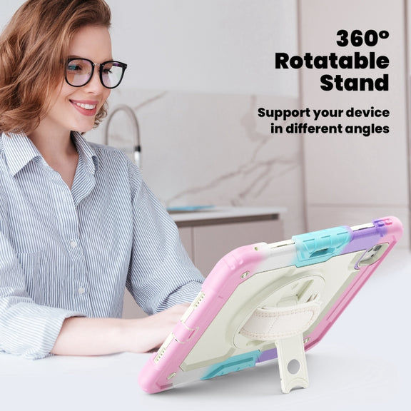 For iPad Pro 11 2024 Silicone Hybrid PC Tablet Case with Shoulder Strap(Camouflage Pink)