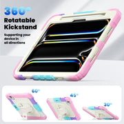 For iPad Pro 11 2024 Silicone Hybrid PC Tablet Case with Shoulder Strap(Camouflage Pink)