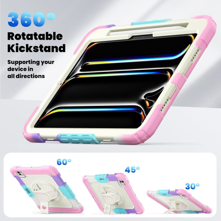 For iPad Pro 11 2024 Silicone Hybrid PC Tablet Case with Shoulder Strap(Camouflage Pink)