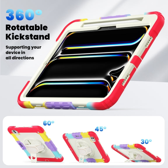For iPad Pro 11 2024 Silicone Hybrid PC Tablet Case with Shoulder Strap(Camouflage Red)