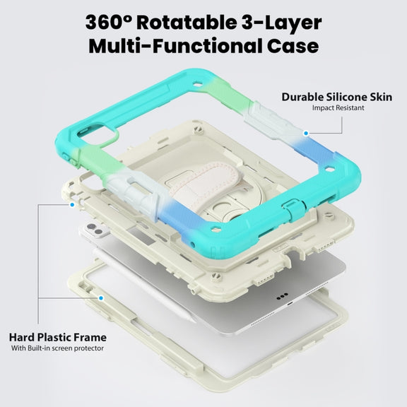 For iPad Pro 11 2024 Silicone Hybrid PC Tablet Case with Shoulder Strap(Camouflage Light Blue)