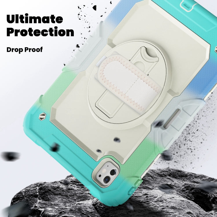 For iPad Pro 11 2024 Silicone Hybrid PC Tablet Case with Shoulder Strap(Camouflage Light Blue)