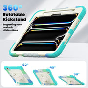 For iPad Pro 11 2024 Silicone Hybrid PC Tablet Case with Shoulder Strap(Camouflage Light Blue)