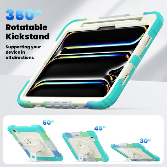 For iPad Pro 11 2024 Silicone Hybrid PC Tablet Case with Shoulder Strap(Camouflage Light Blue)