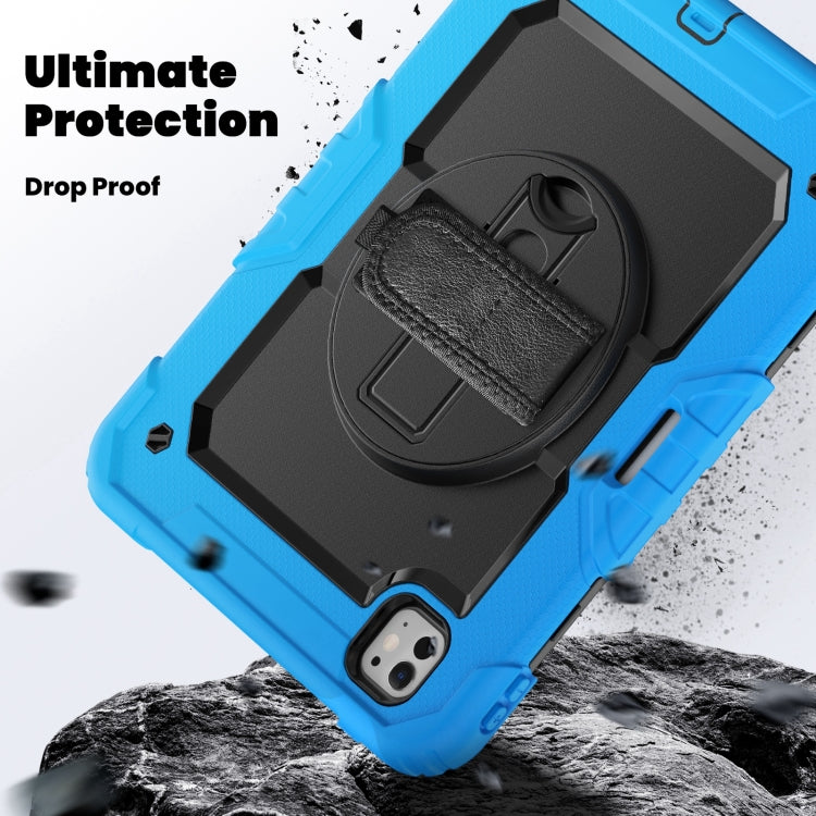 For iPad Pro 11 2024 Silicone Hybrid PC Tablet Case with Shoulder Strap(Black + Light Blue)