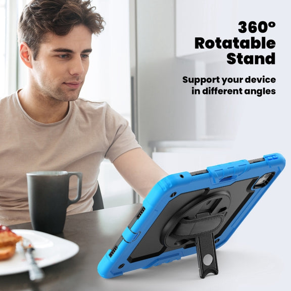 For iPad Pro 11 2024 Silicone Hybrid PC Tablet Case with Shoulder Strap(Black + Light Blue)