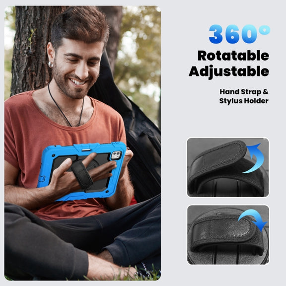 For iPad Pro 11 2024 Silicone Hybrid PC Tablet Case with Shoulder Strap(Black + Light Blue)