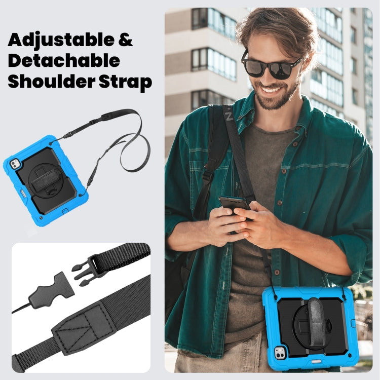 For iPad Pro 11 2024 Silicone Hybrid PC Tablet Case with Shoulder Strap(Black + Light Blue)