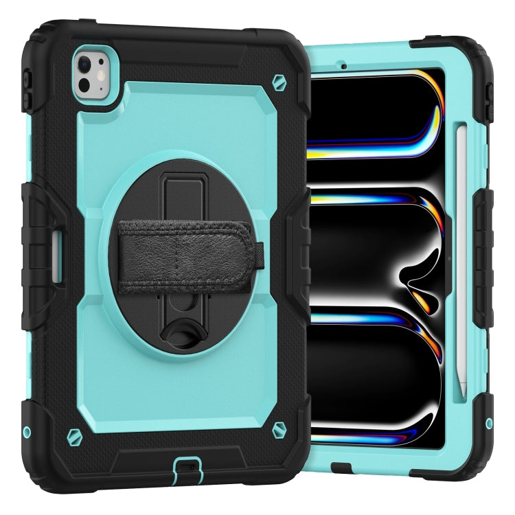 For iPad Pro 11 2024 Silicone Hybrid PC Tablet Case with Shoulder Strap(Light Blue + Black)