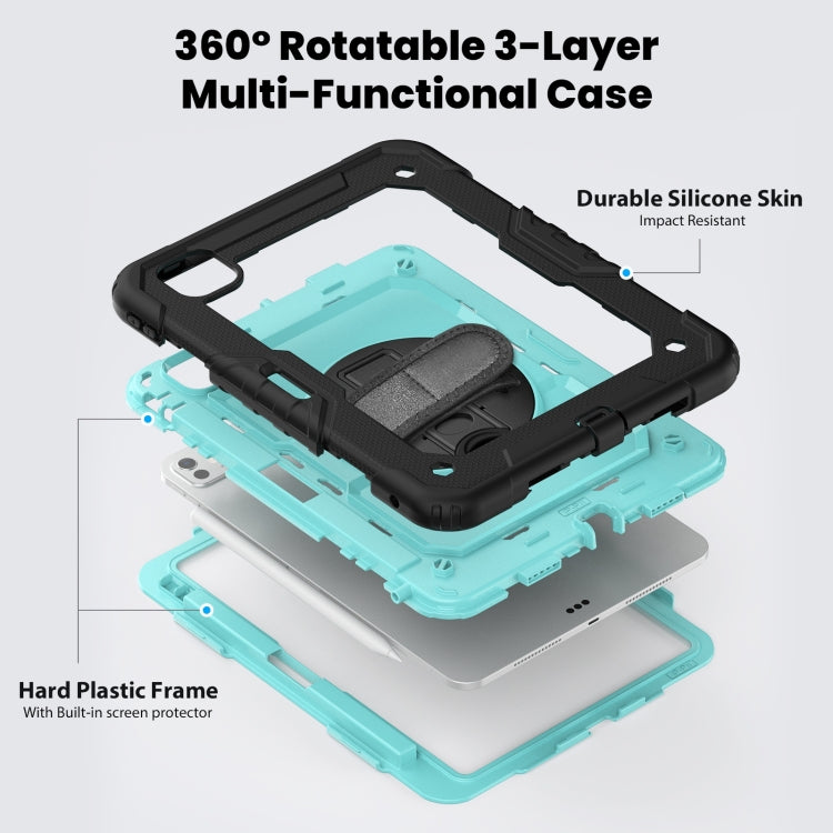 For iPad Pro 11 2024 Silicone Hybrid PC Tablet Case with Shoulder Strap(Light Blue + Black)