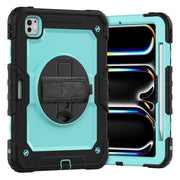 For iPad Pro 11 2024 Silicone Hybrid PC Tablet Case with Shoulder Strap(Light Blue + Black)