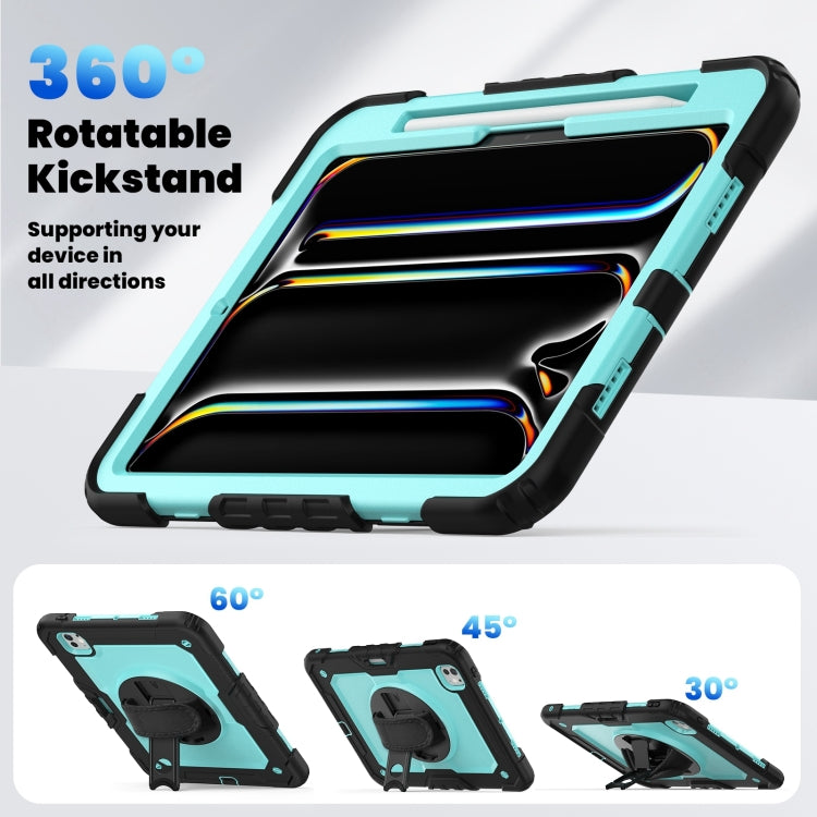For iPad Pro 11 2024 Silicone Hybrid PC Tablet Case with Shoulder Strap(Light Blue + Black)