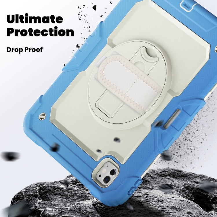 For iPad Pro 11 2024 Silicone Hybrid PC Tablet Case with Shoulder Strap(Beige + Cyan-blue)