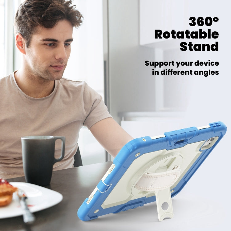 For iPad Pro 11 2024 Silicone Hybrid PC Tablet Case with Shoulder Strap(Beige + Cyan-blue)