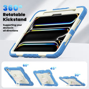 For iPad Pro 11 2024 Silicone Hybrid PC Tablet Case with Shoulder Strap(Beige + Cyan-blue)
