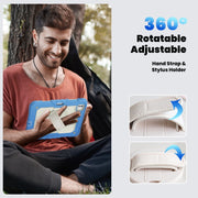 For iPad Pro 11 2024 Silicone Hybrid PC Tablet Case with Shoulder Strap(Beige + Cyan-blue)