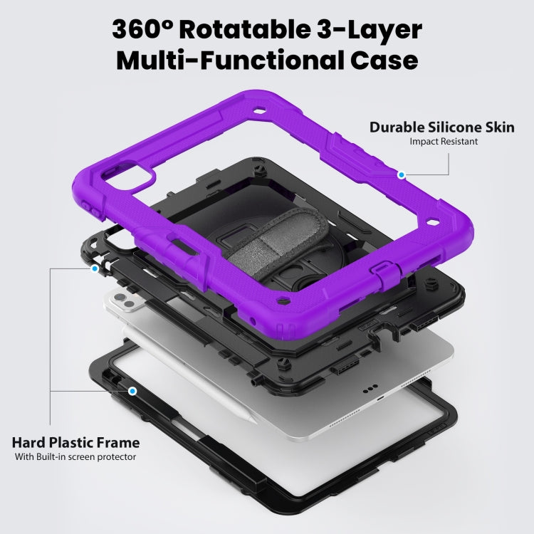 For iPad Pro 11 2024 Silicone Hybrid PC Tablet Case with Shoulder Strap(Purple)
