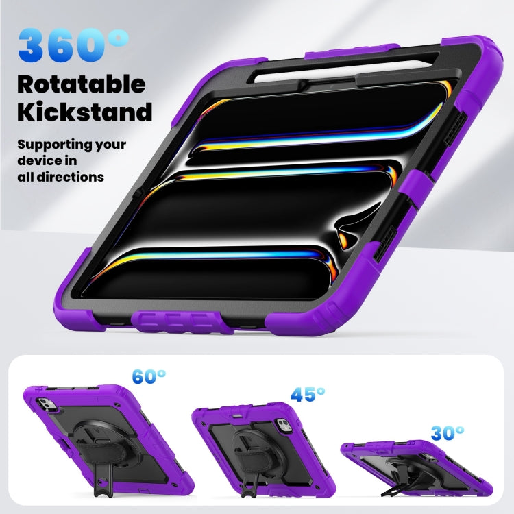 For iPad Pro 11 2024 Silicone Hybrid PC Tablet Case with Shoulder Strap(Purple)