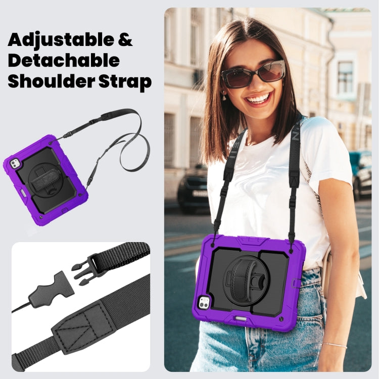 For iPad Pro 11 2024 Silicone Hybrid PC Tablet Case with Shoulder Strap(Purple)
